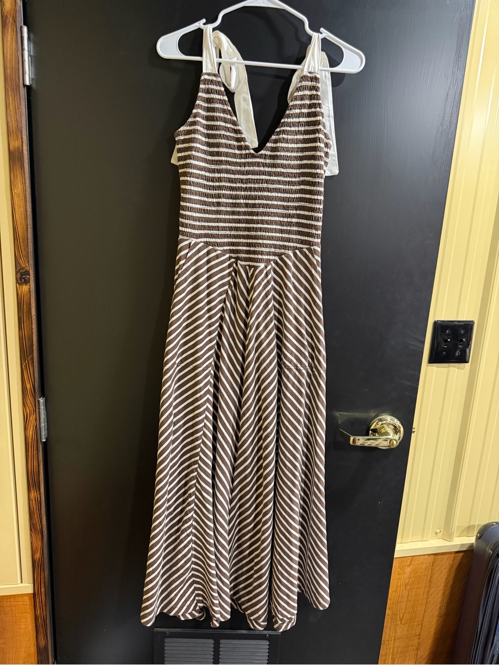 Free People Brown & White Striped Tie-Shoulder Midi Dress - Picture 2 of 3